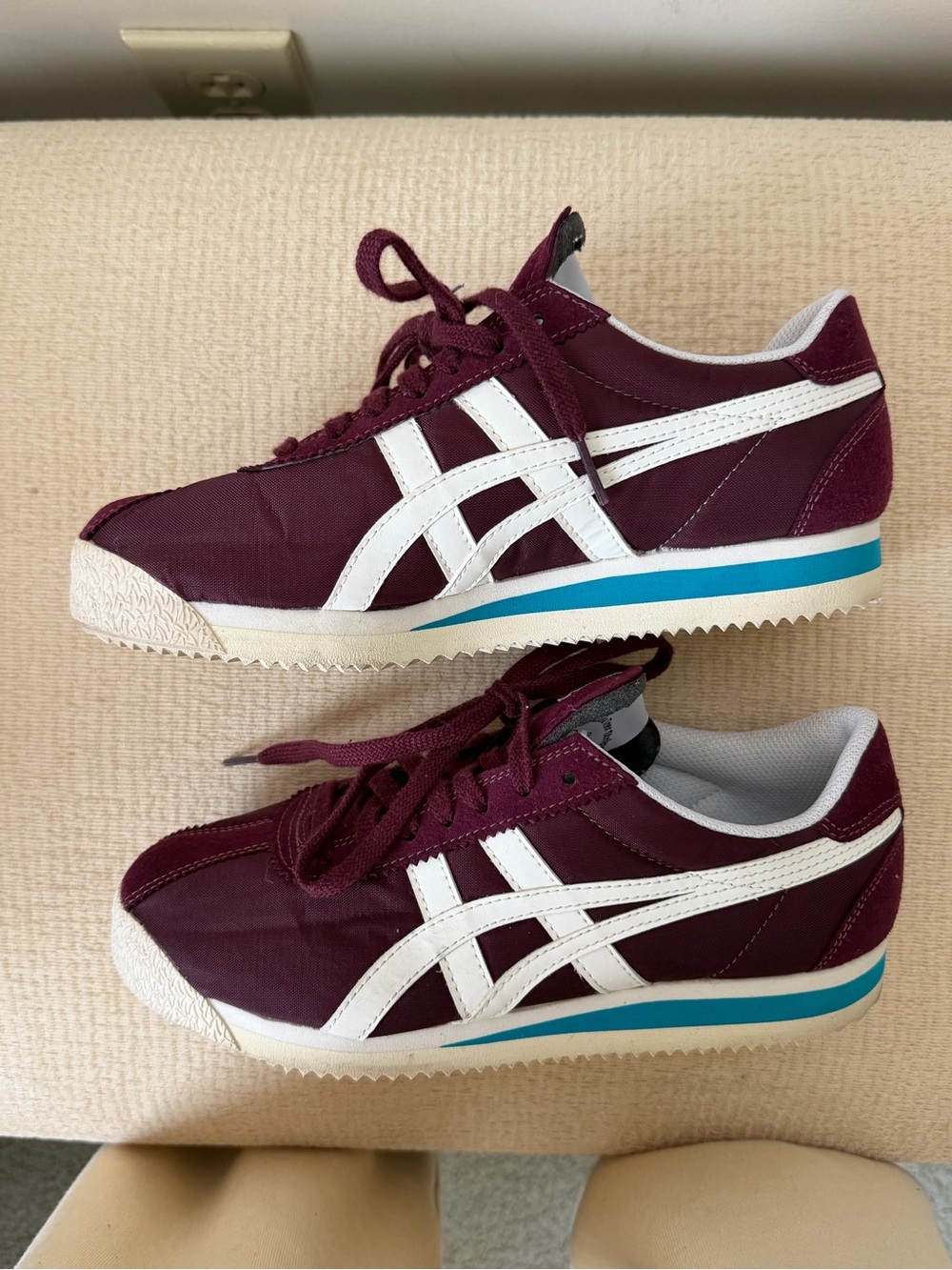 Onitsuka Tiger by Asics Women's Sneaker in Burgundy, White and Teal Accent
